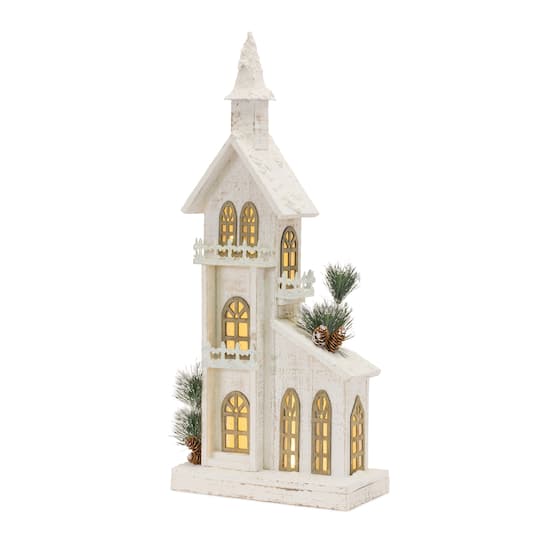 27&#x22; White-Washed Holiday Home LED Tabletop Town D&#xE9;cor
